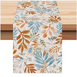 Fall Table Runner 13x61 In. Leaf Seasonal Burlap Farmhouse NEW Orange Beige Blue